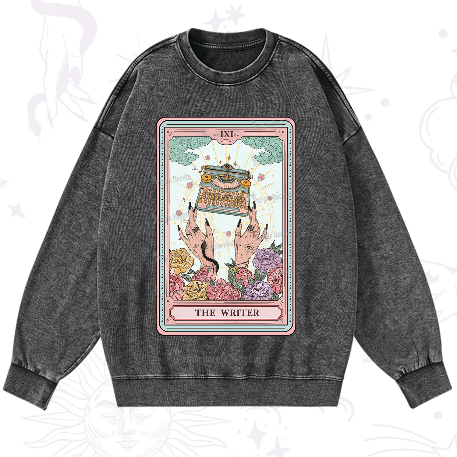 Purplehecate The Writer Tarot Card Washed Sweatshirt