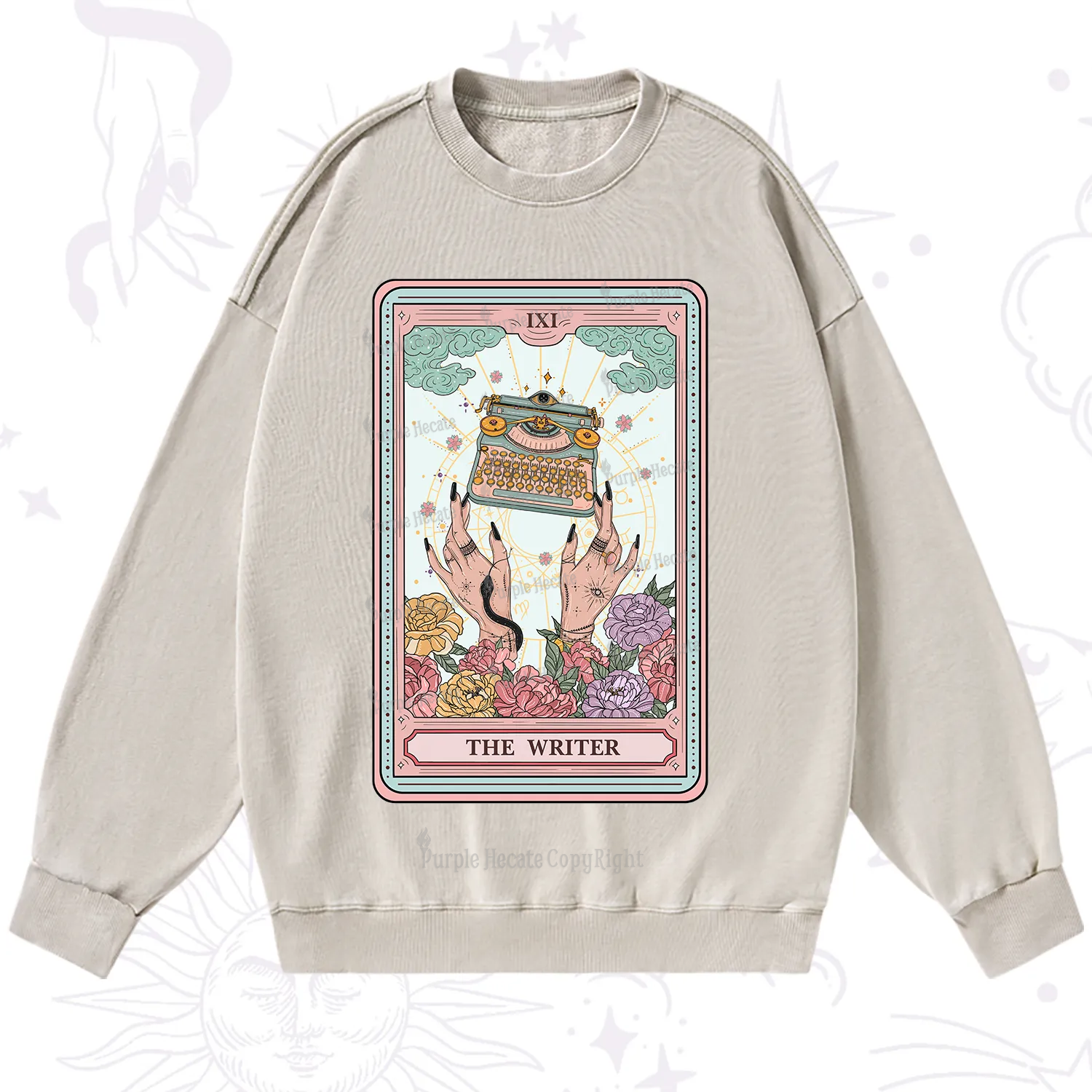 Purplehecate The Writer Tarot Card Washed Sweatshirt