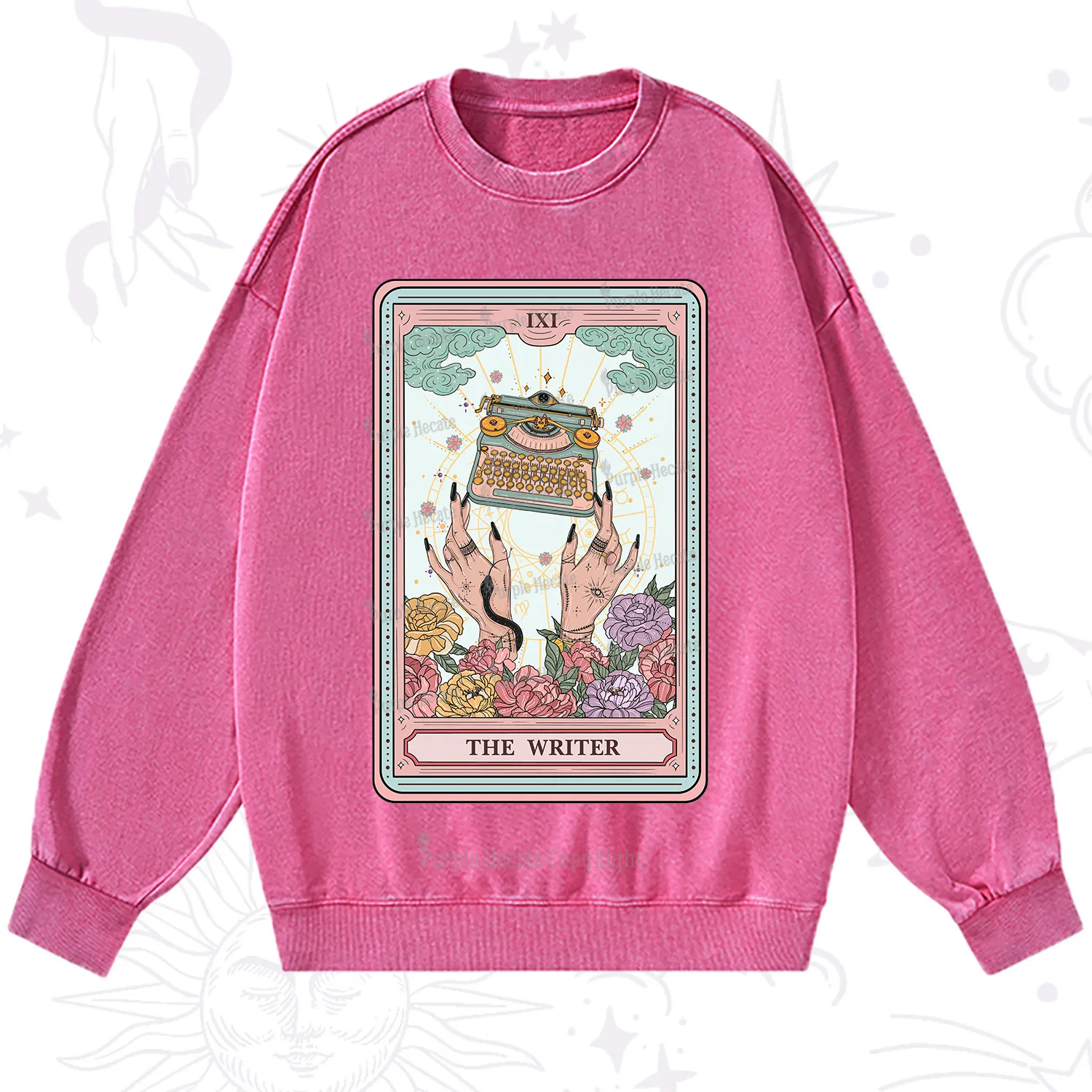 Purplehecate The Writer Tarot Card Washed Sweatshirt