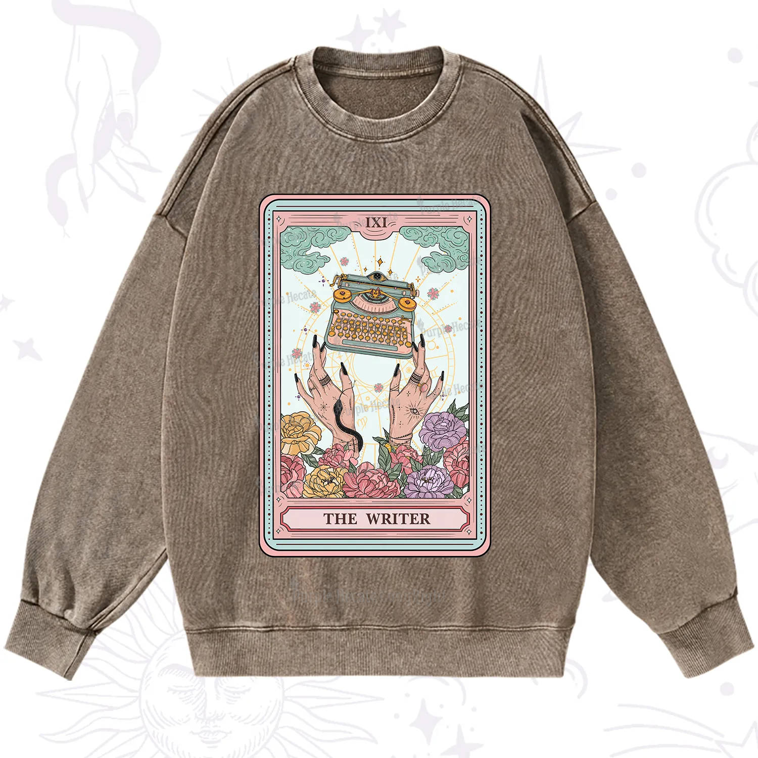 Purplehecate The Writer Tarot Card Washed Sweatshirt