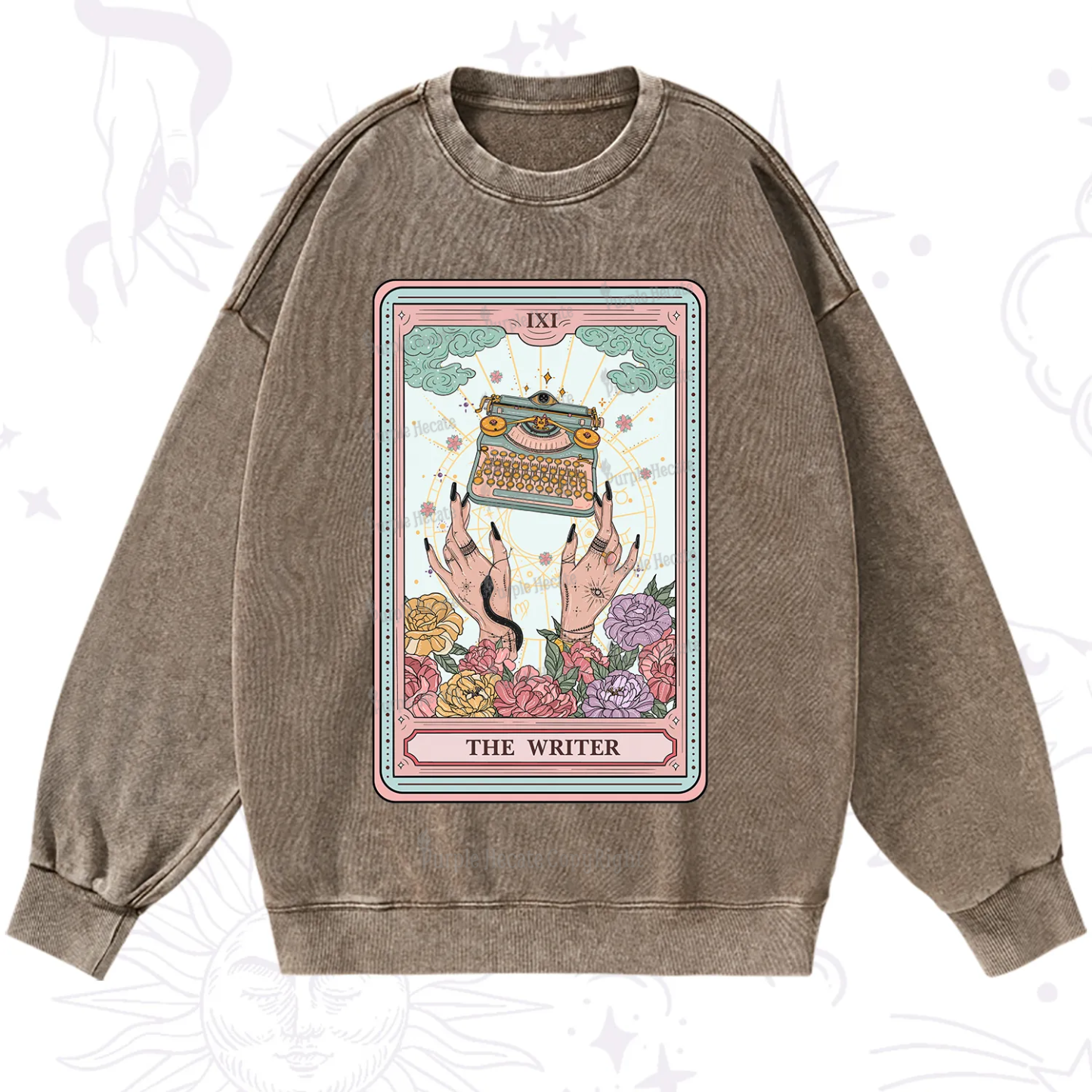 Purplehecate The Writer Tarot Card Washed Sweatshirt
