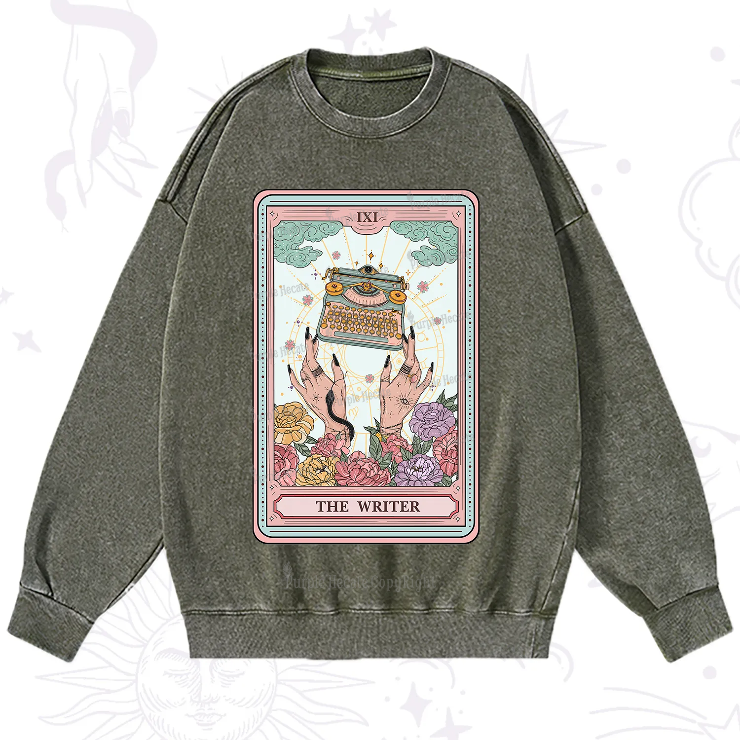 Purplehecate The Writer Tarot Card Washed Sweatshirt