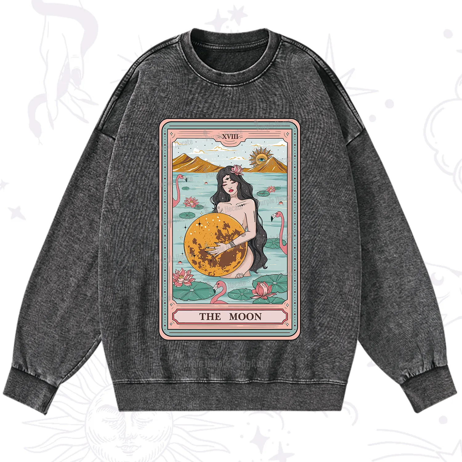 Purplehecate The Moon Goddess Tarot Washed Sweatshirt
