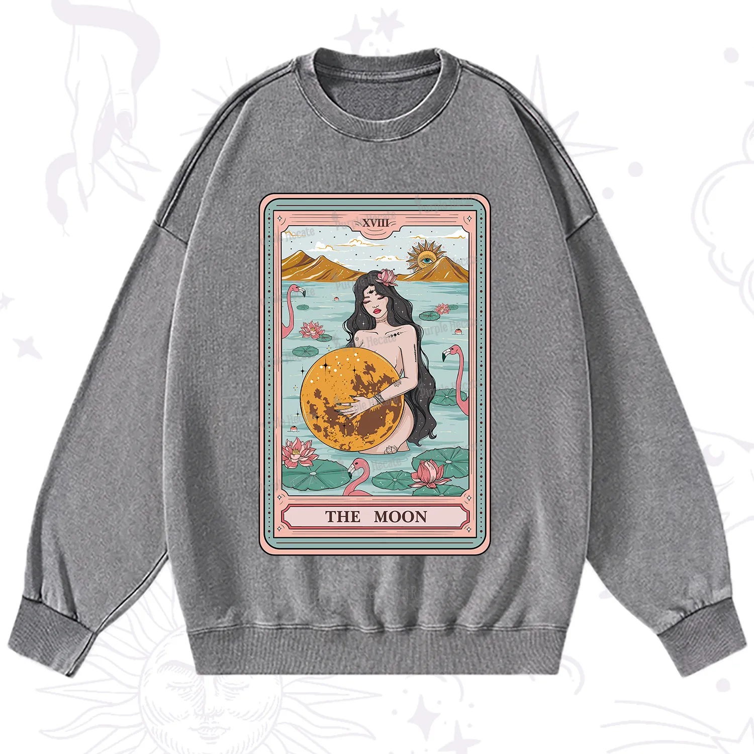 Purplehecate The Moon Goddess Tarot Washed Sweatshirt