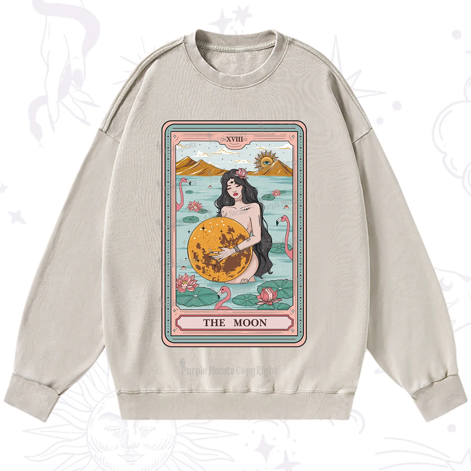 Purplehecate The Moon Goddess Tarot Washed Sweatshirt