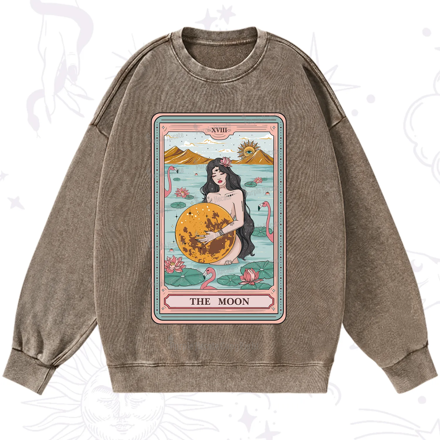 Purplehecate The Moon Goddess Tarot Washed Sweatshirt