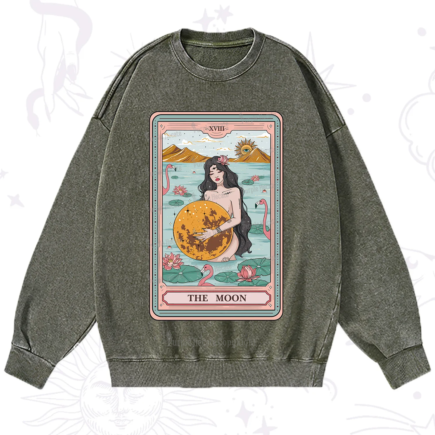 Purplehecate The Moon Goddess Tarot Washed Sweatshirt