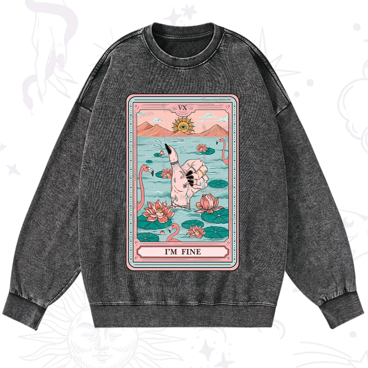 Purplehecate The I'm Fine Tarot Washed Sweatshirt