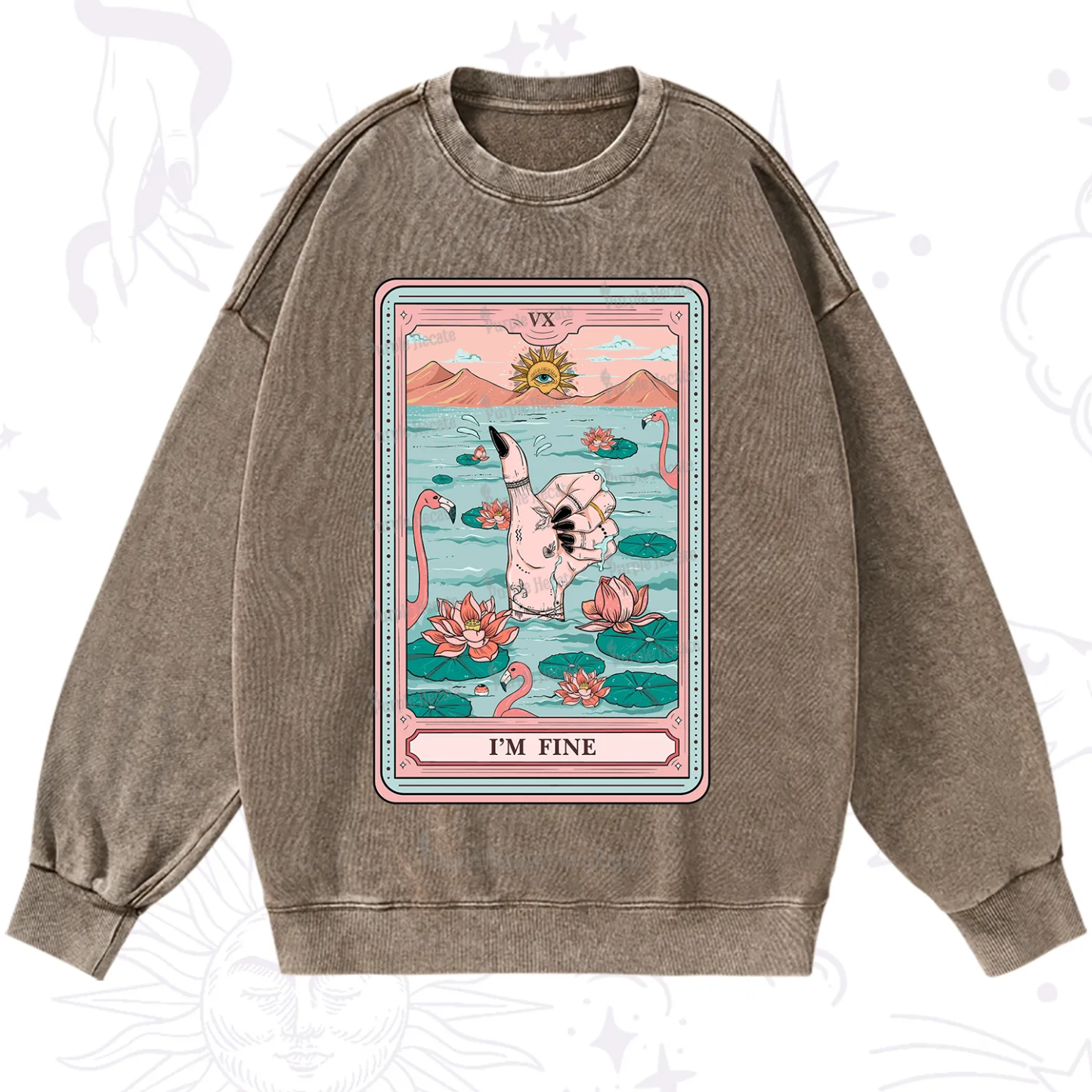 Purplehecate The I'm Fine Tarot Washed Sweatshirt