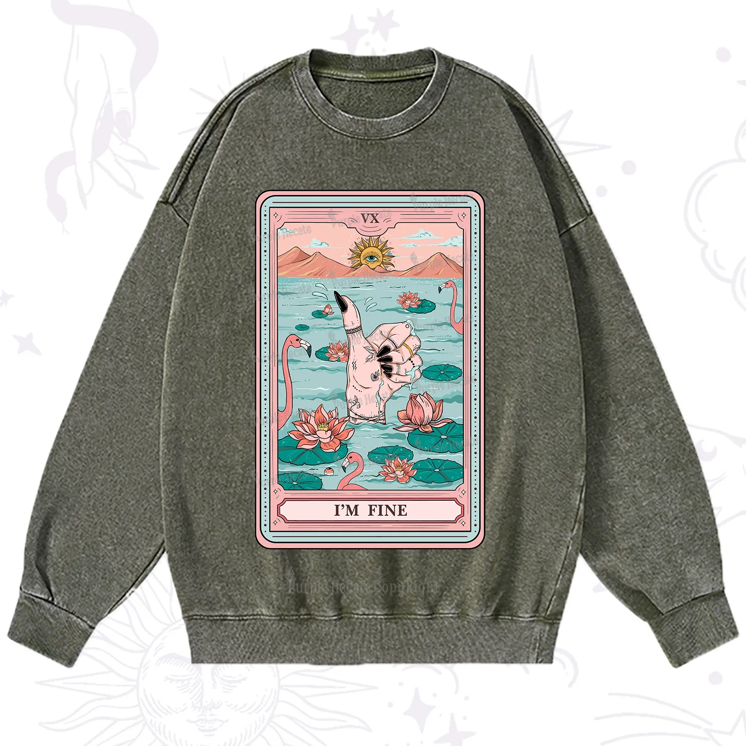 Purplehecate The I'm Fine Tarot Washed Sweatshirt