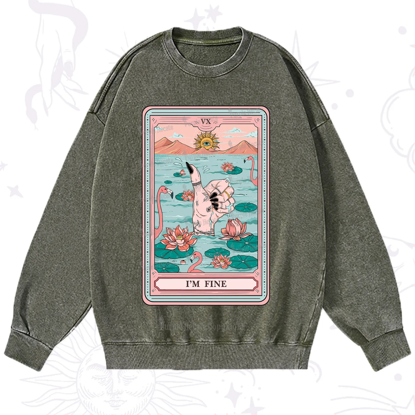 Purplehecate The I'm Fine Tarot Washed Sweatshirt