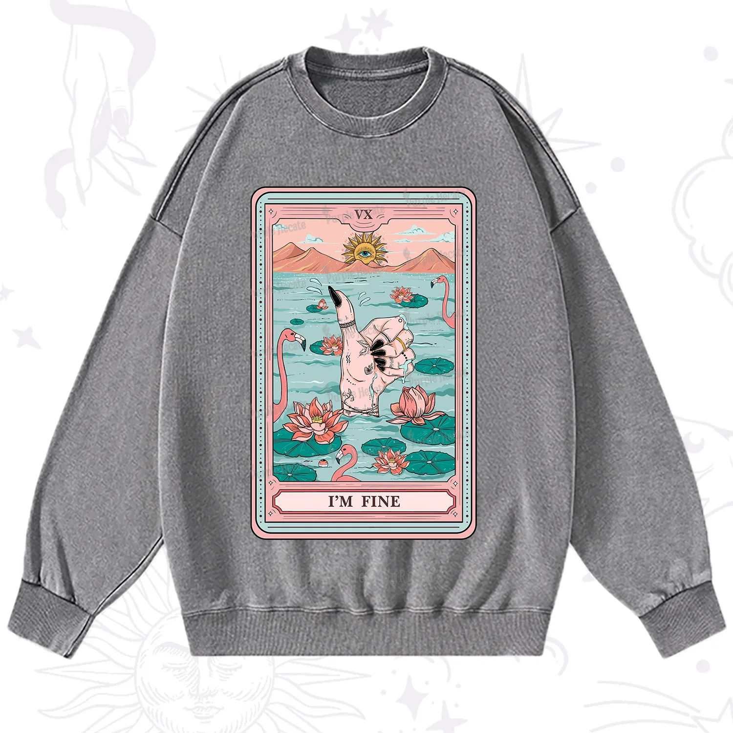Purplehecate The I'm Fine Tarot Washed Sweatshirt