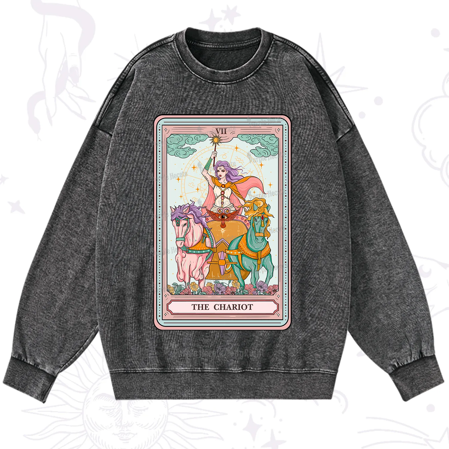 Purplehecate The Chariot Tarot Washed Sweatshirt