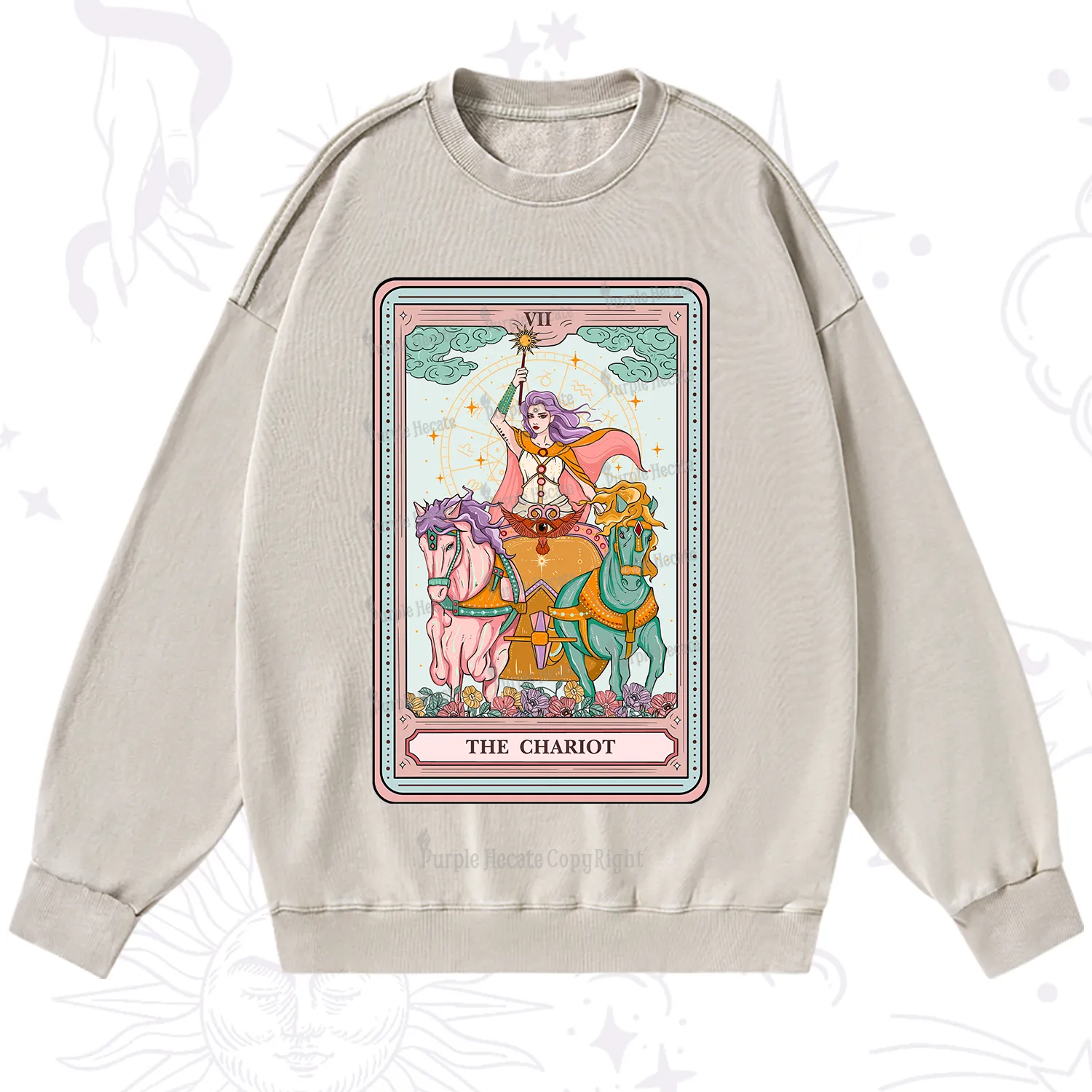Purplehecate The Chariot Tarot Washed Sweatshirt