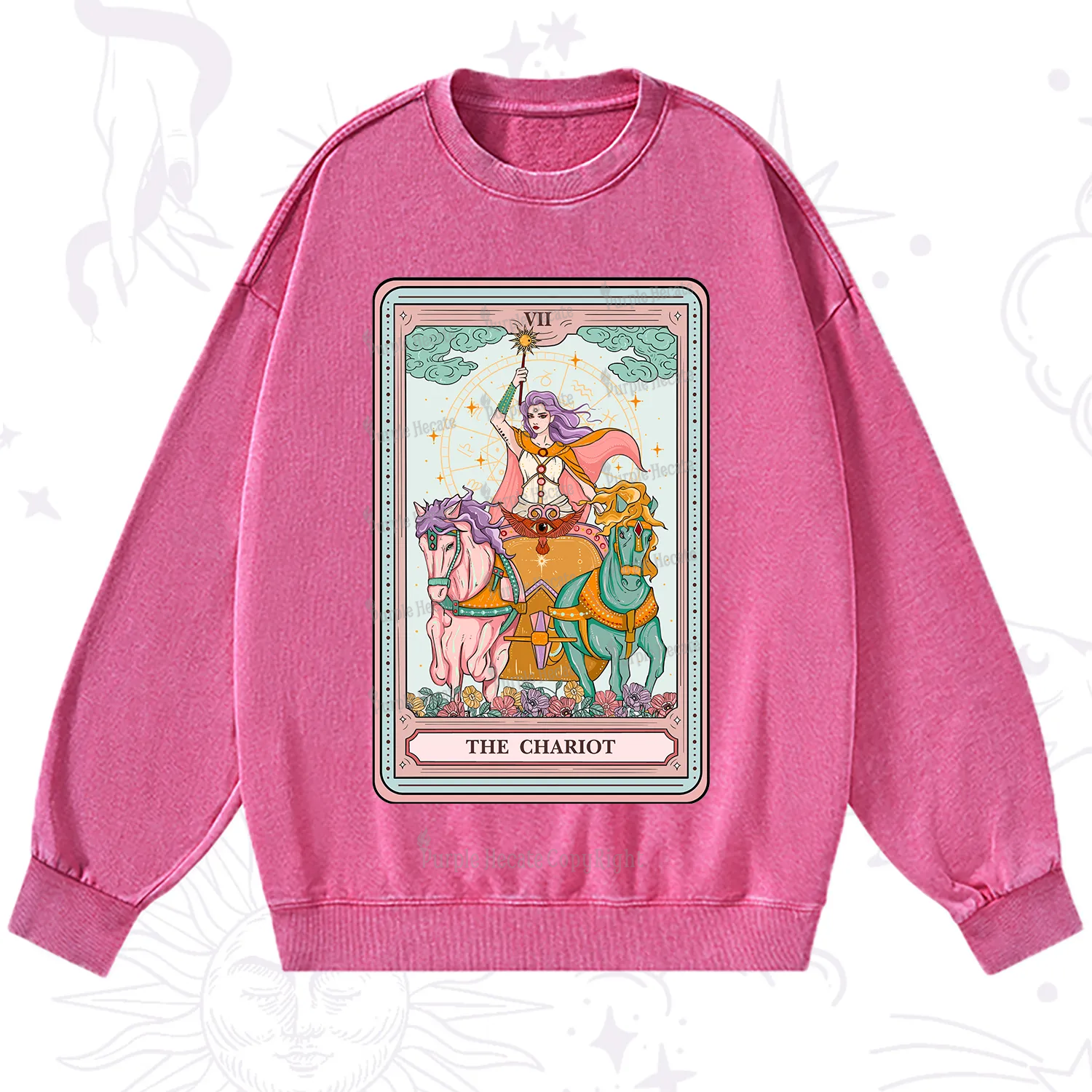 Purplehecate The Chariot Tarot Washed Sweatshirt