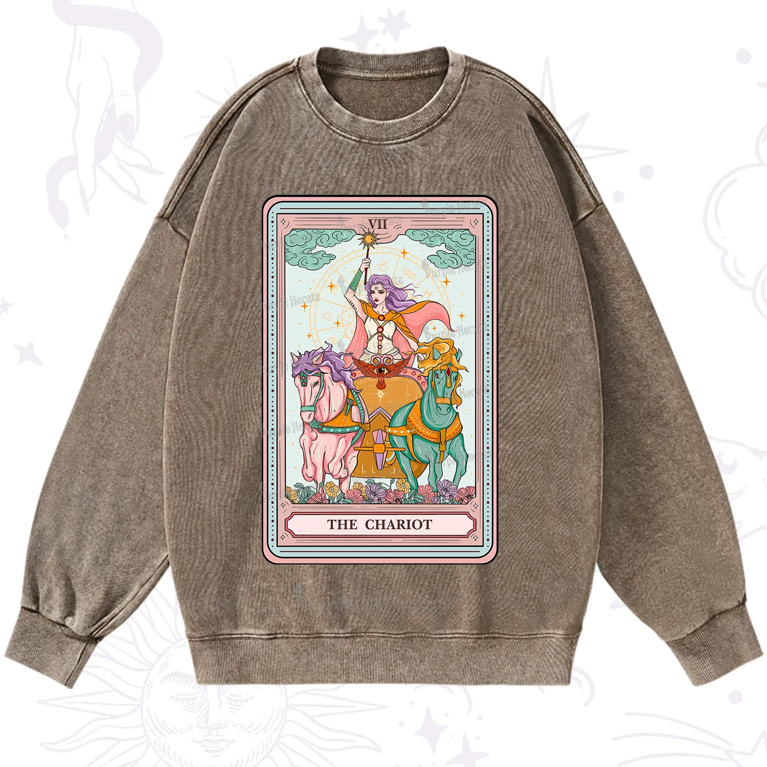 Purplehecate The Chariot Tarot Washed Sweatshirt
