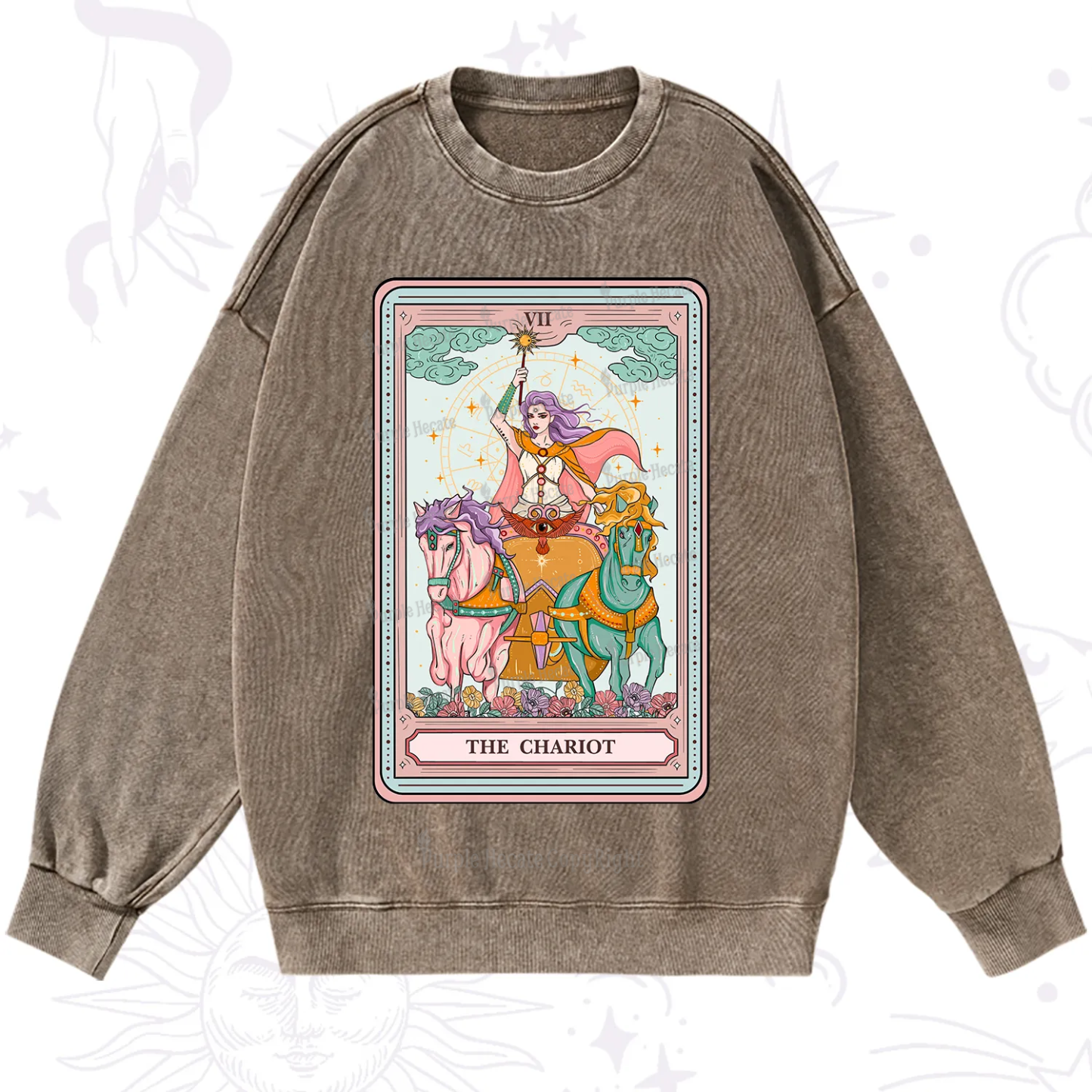 Purplehecate The Chariot Tarot Washed Sweatshirt