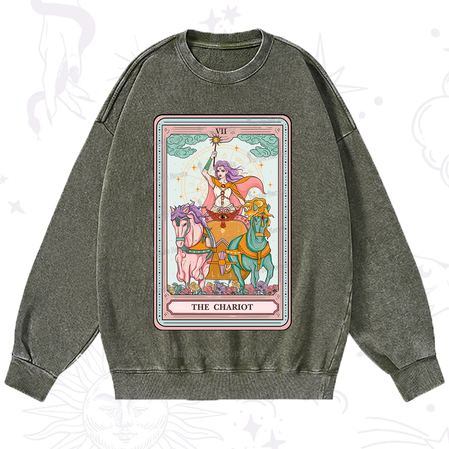 Purplehecate The Chariot Tarot Washed Sweatshirt