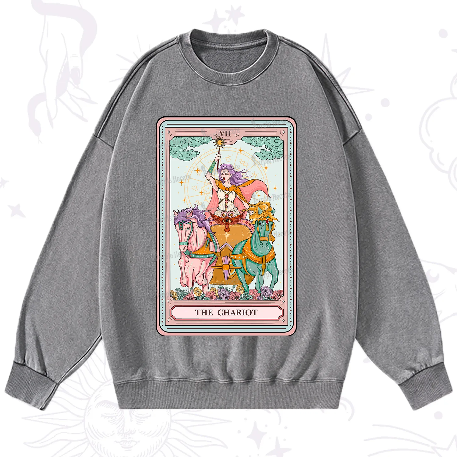 Purplehecate The Chariot Tarot Washed Sweatshirt