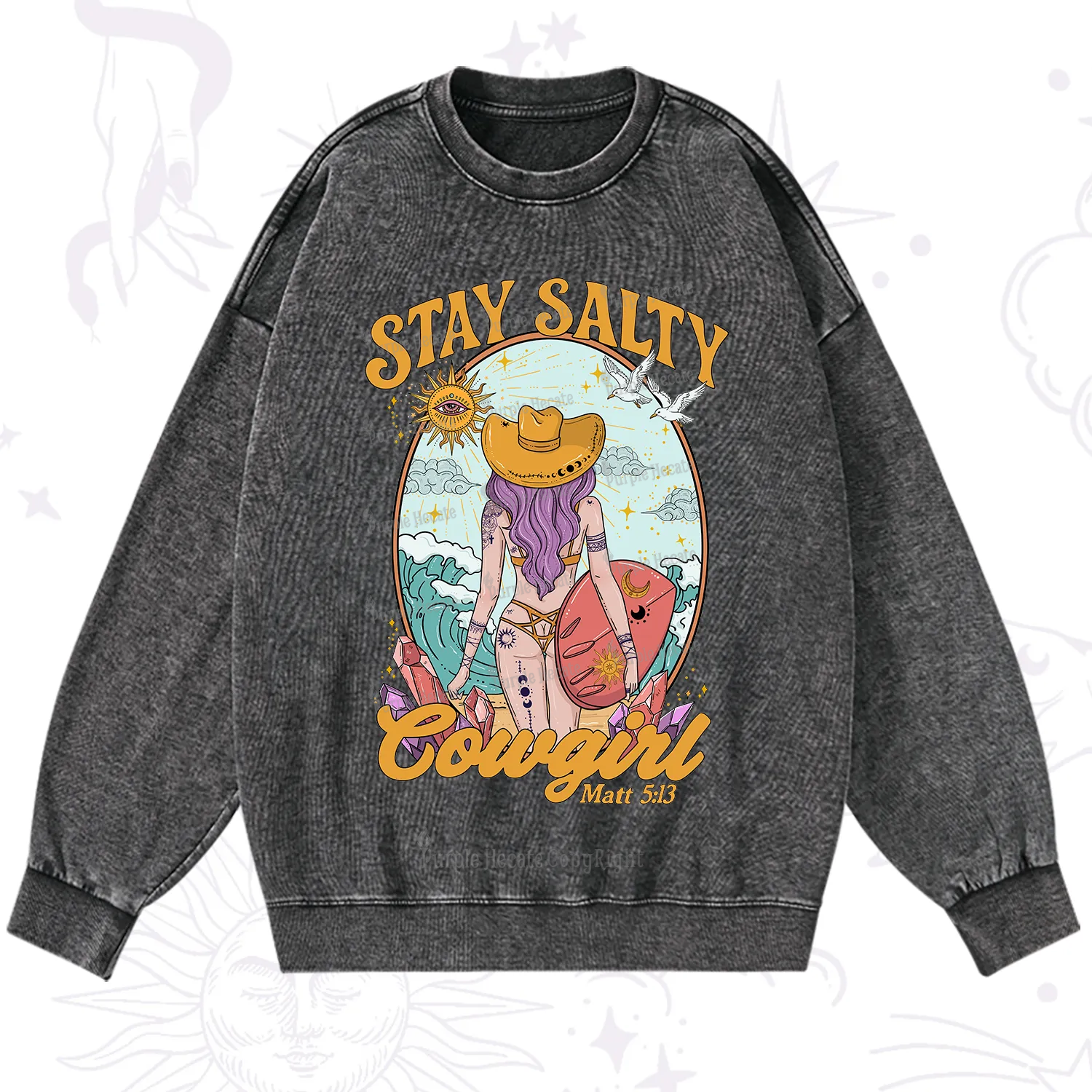 Purplehecate Stay Salty Cowgirl Washed Sweatshirt
