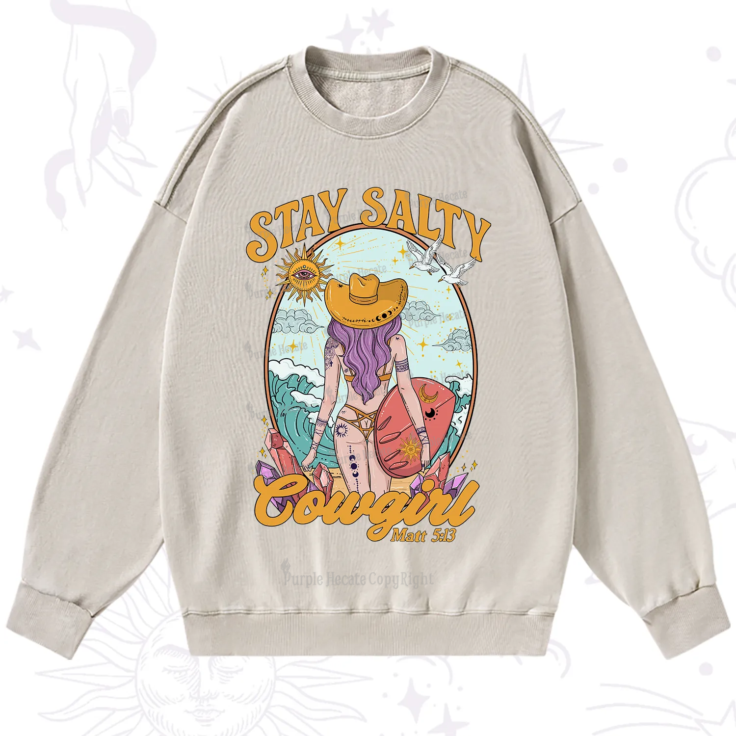 Purplehecate Stay Salty Cowgirl Washed Sweatshirt