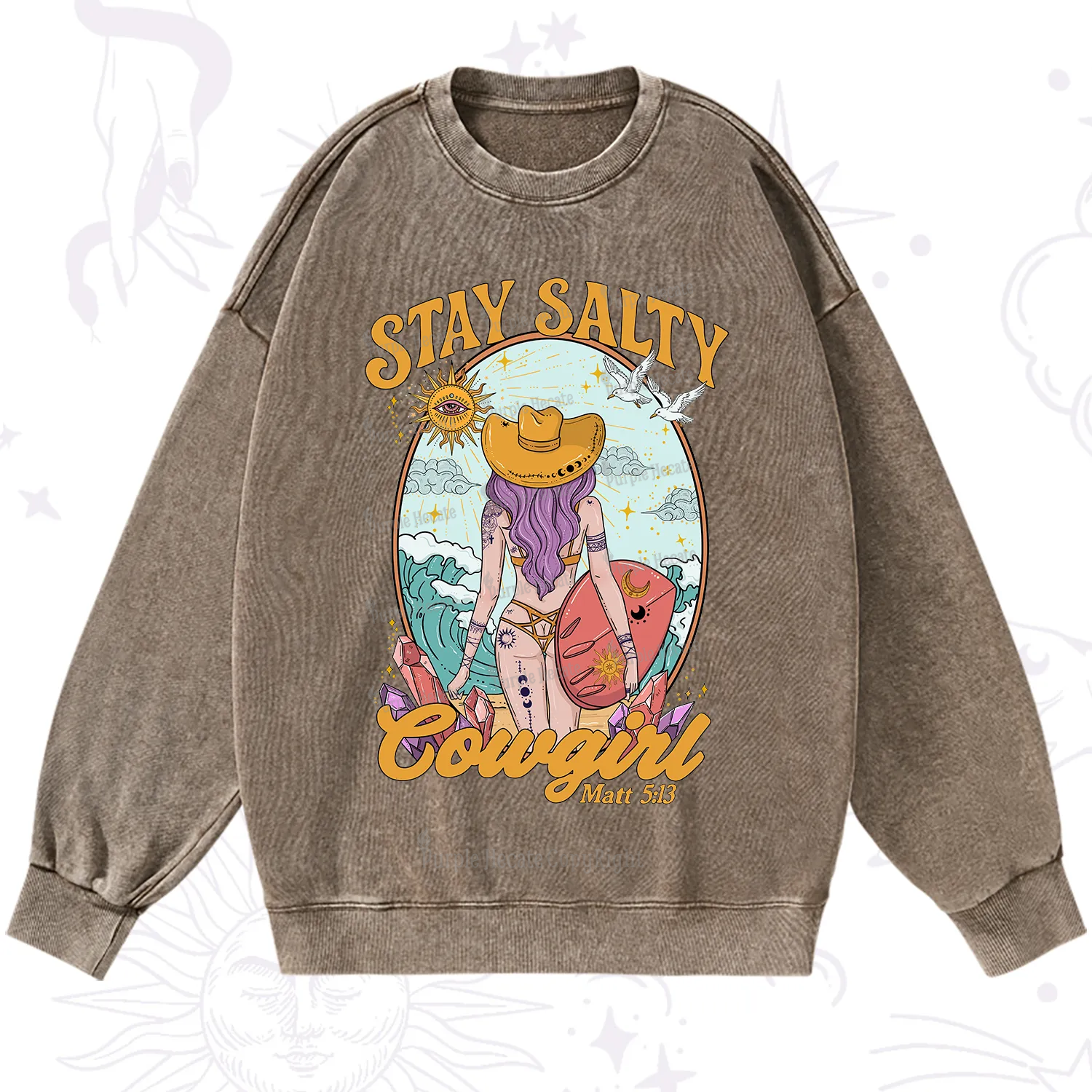 Purplehecate Stay Salty Cowgirl Washed Sweatshirt