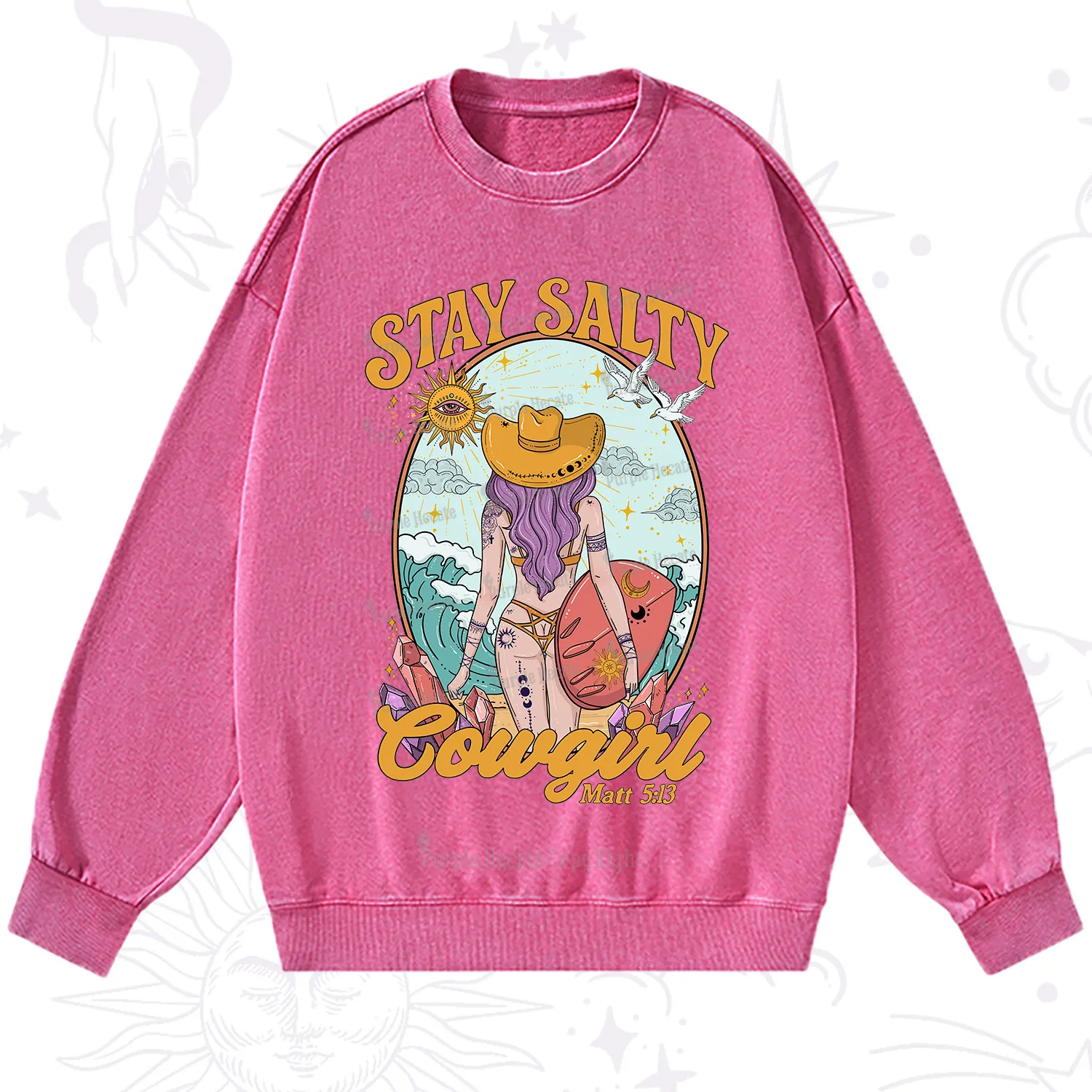 Purplehecate Stay Salty Cowgirl Washed Sweatshirt
