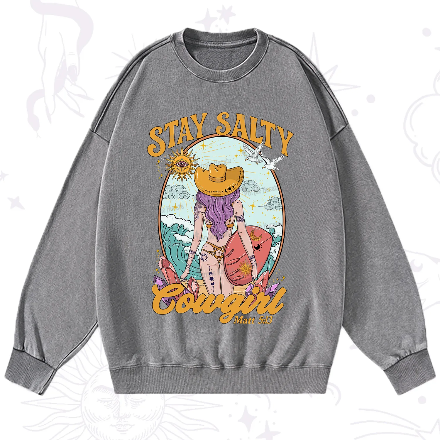 Purplehecate Stay Salty Cowgirl Washed Sweatshirt