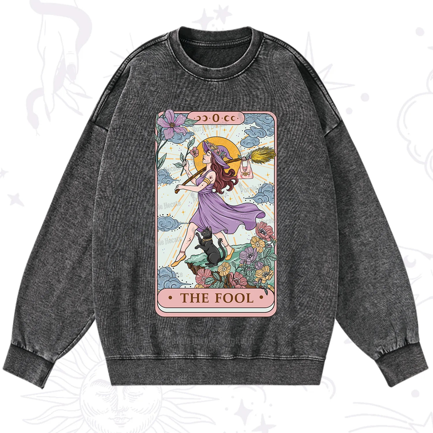 Purplehecate The Witchling Fool Tarot Washed Sweatshirt
