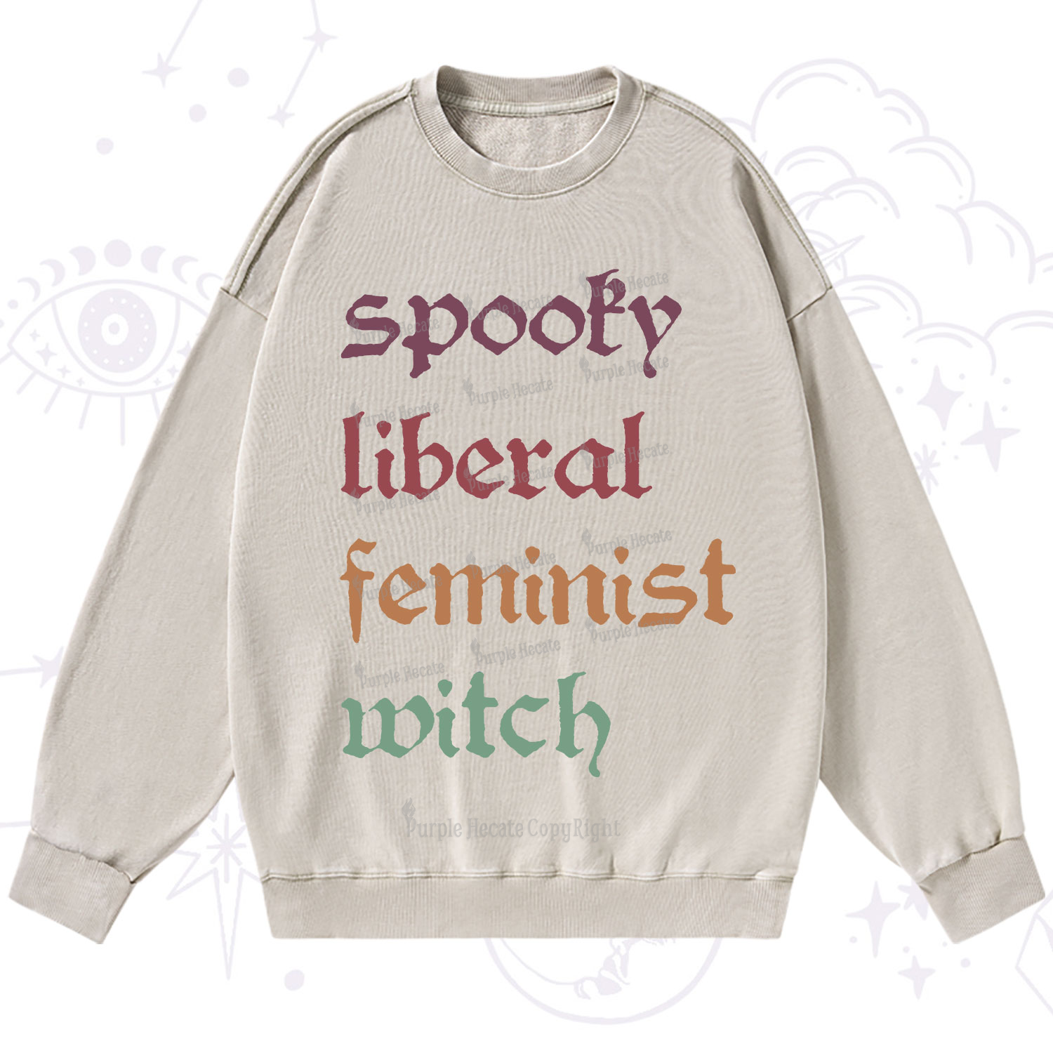 Purplehecate Spooky Liberal Feminist Witch Washed Sweatshirt
