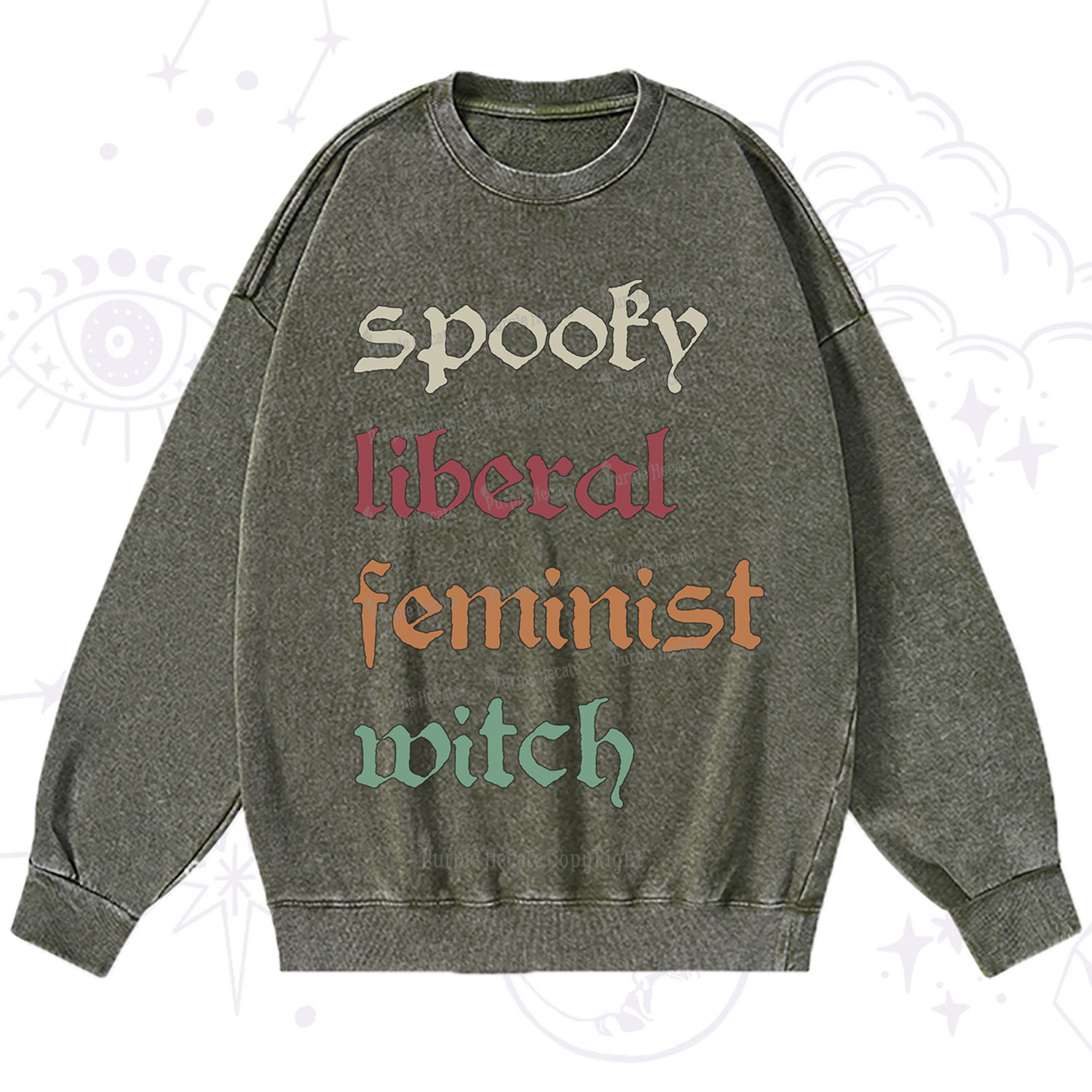 Purplehecate Spooky Liberal Feminist Witch Washed Sweatshirt