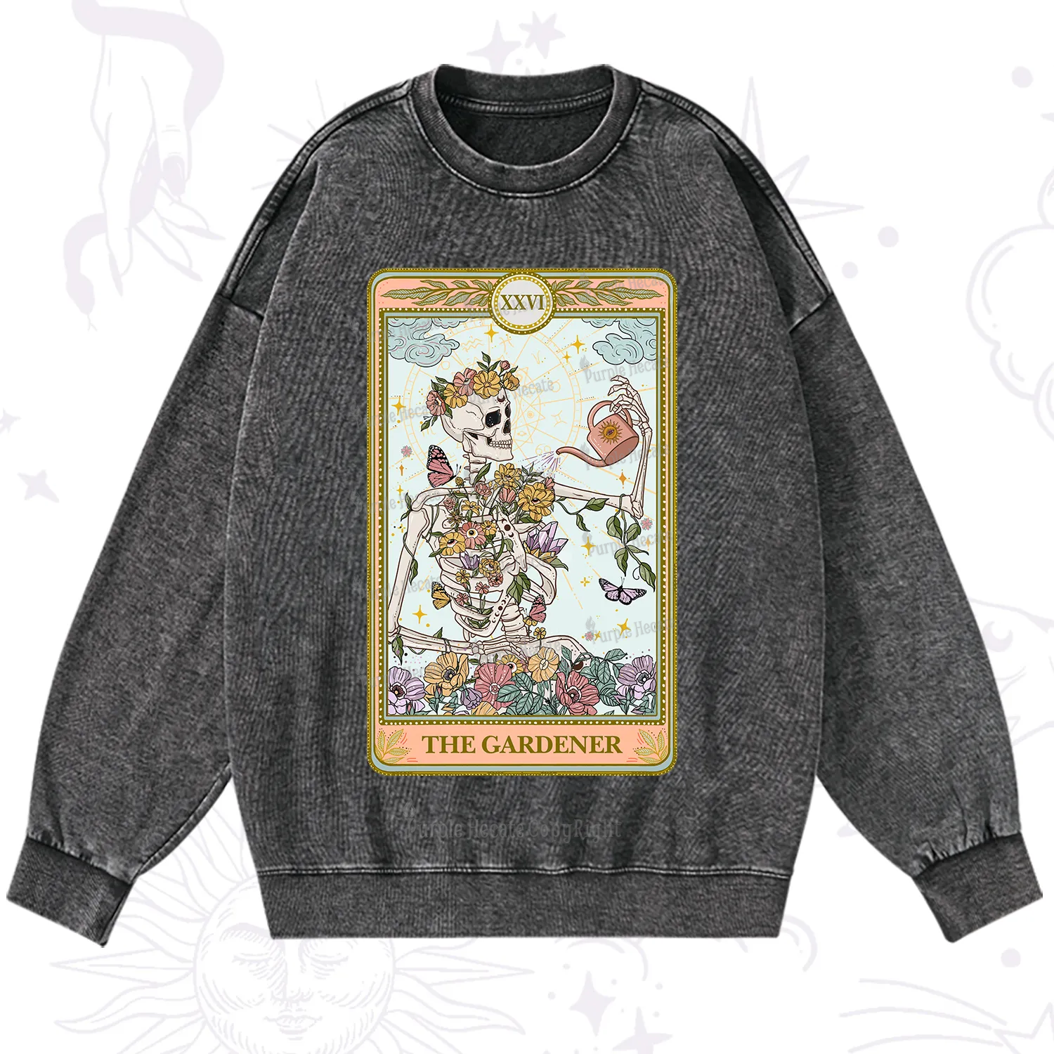 Purplehecate The Skeleton Gardener Tarot Washed Sweatshirt