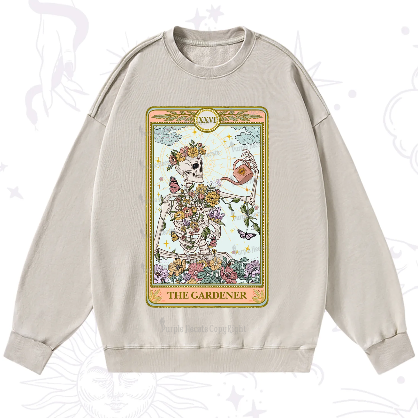Purplehecate The Skeleton Gardener Tarot Washed Sweatshirt
