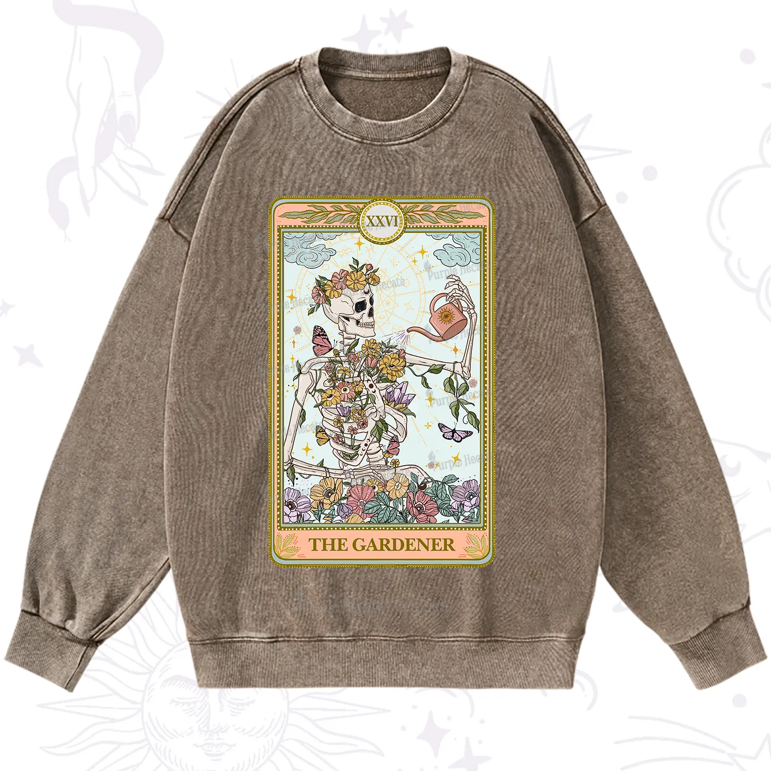 Purplehecate The Skeleton Gardener Tarot Washed Sweatshirt