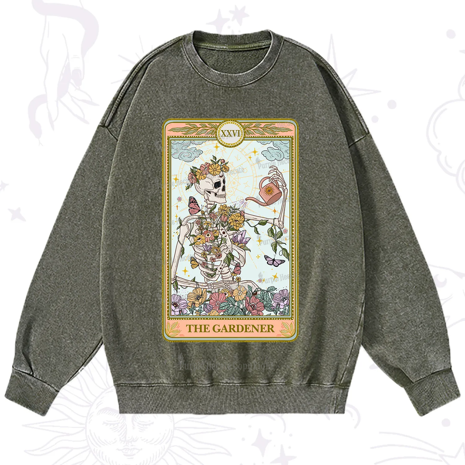 Purplehecate The Skeleton Gardener Tarot Washed Sweatshirt