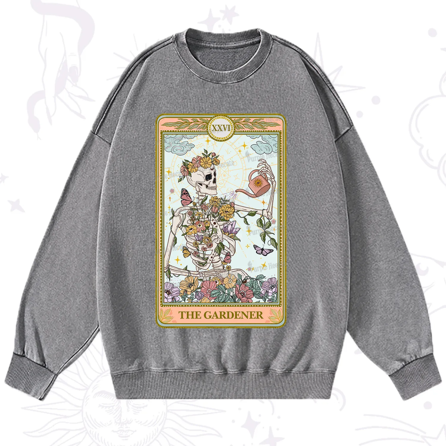 Purplehecate The Skeleton Gardener Tarot Washed Sweatshirt