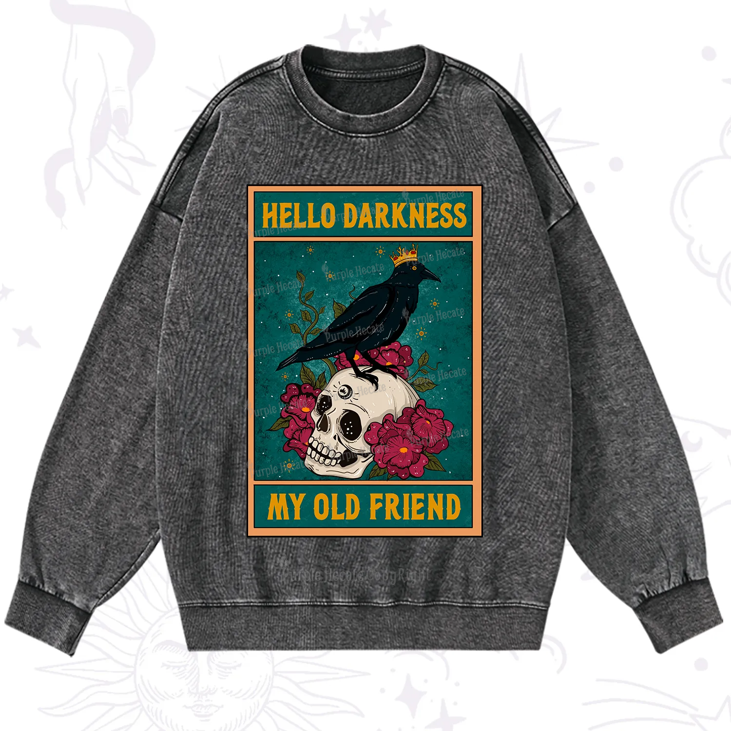 Purplehecate The Hello Darkness My Old Friend Oracle Card Washed Sweatshirt