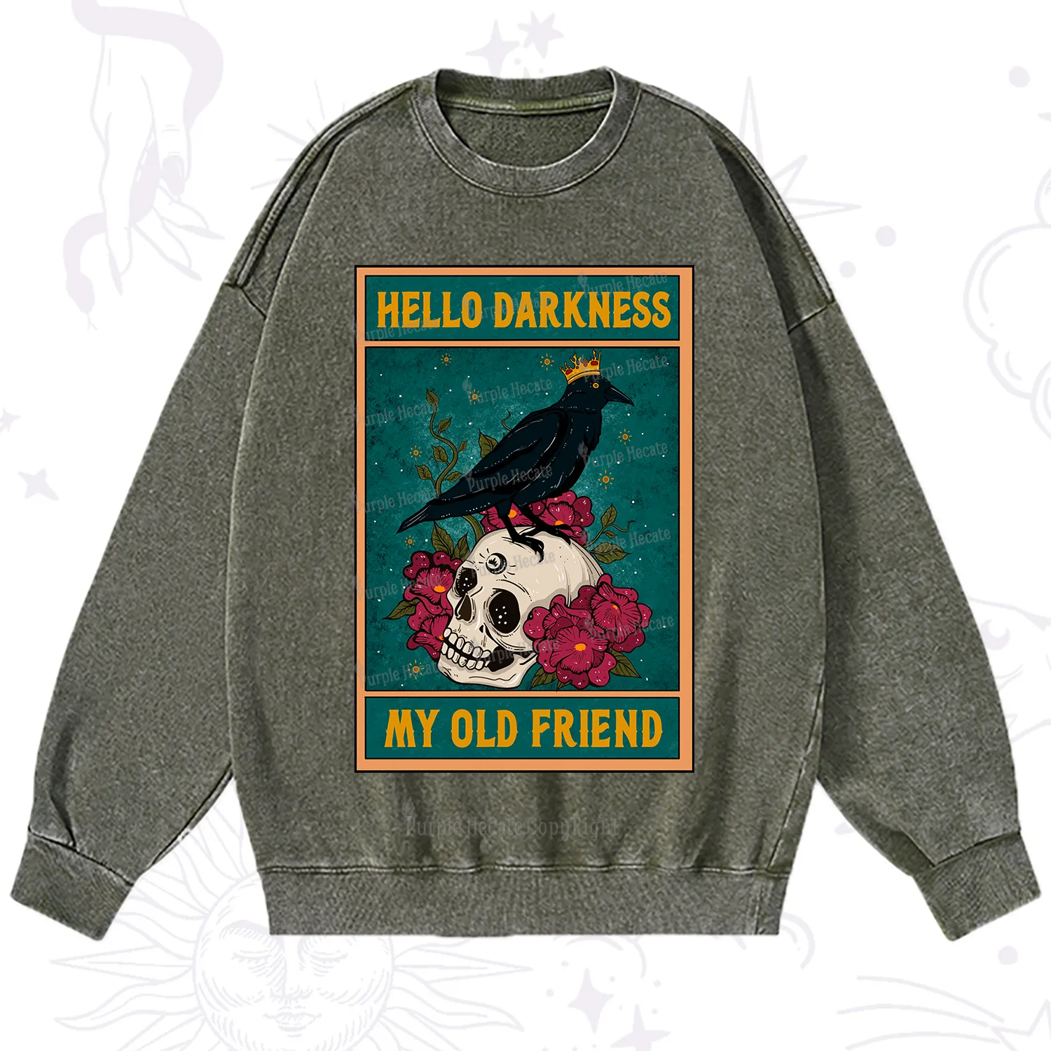 Purplehecate The Hello Darkness My Old Friend Oracle Card Washed Sweatshirt