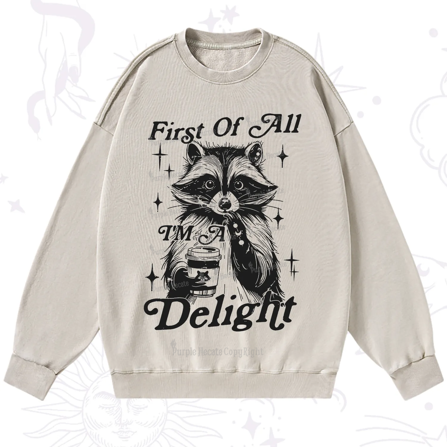 Purplehecate First Of All I'm A Delightful Funny Raccoon Washed Sweatshirt