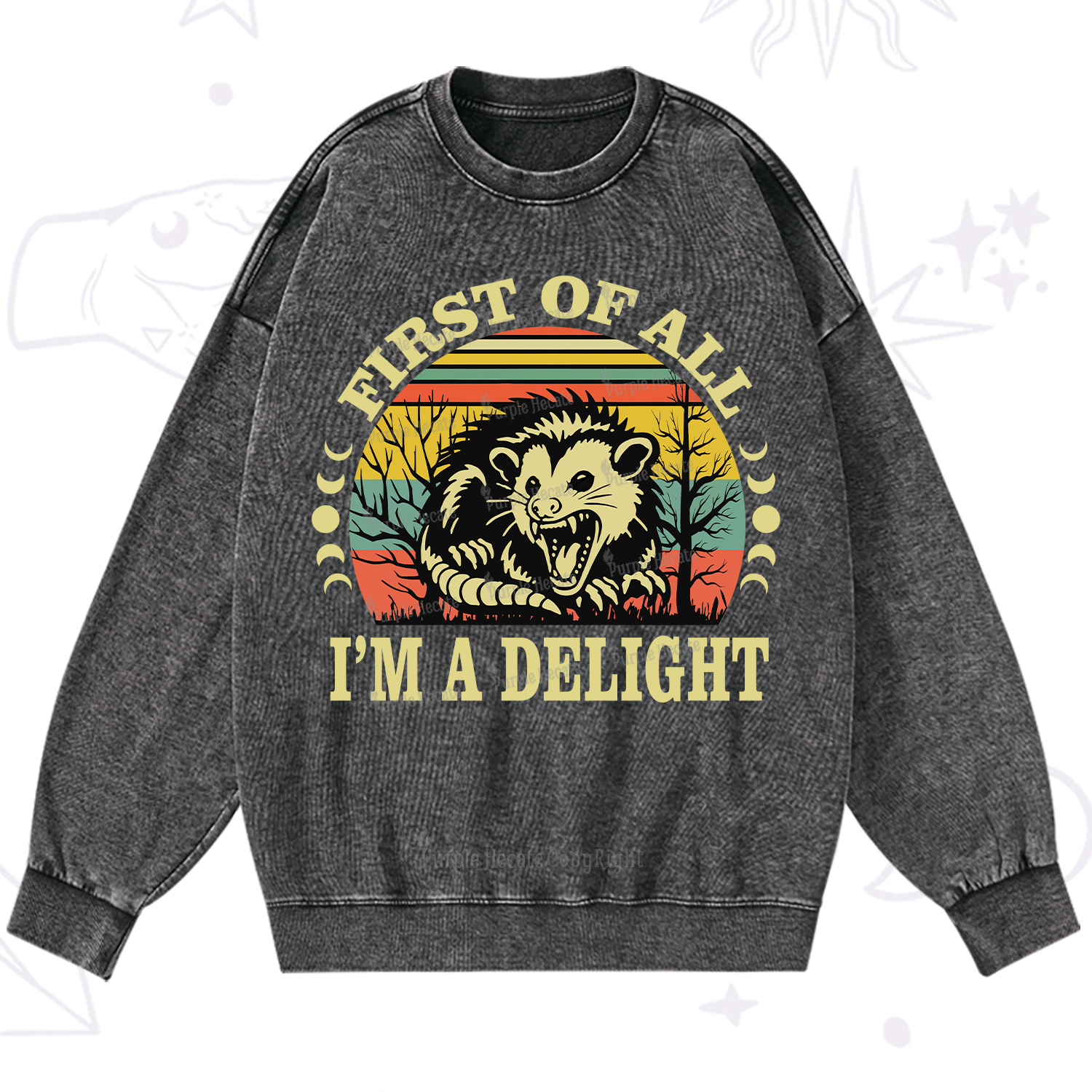 Purplehecate First Of All I'm A Delightful Opossum Washed Sweatshirt