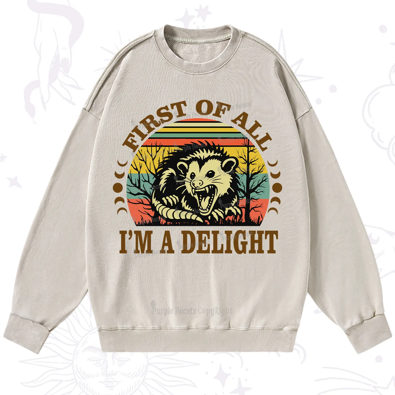 Purplehecate First Of All I'm A Delightful Opossum Washed Sweatshirt