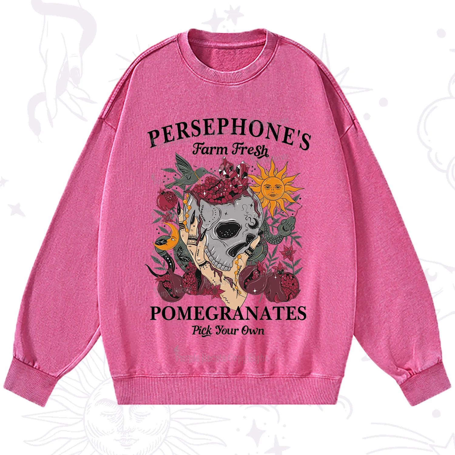 Purplehecate Persephone's Farm Fresh Pomegranates Pick Your Own Washed Sweatshirt
