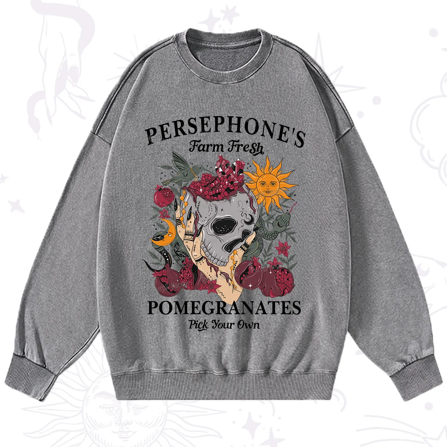Purplehecate Persephone's Farm Fresh Pomegranates Pick Your Own Washed Sweatshirt