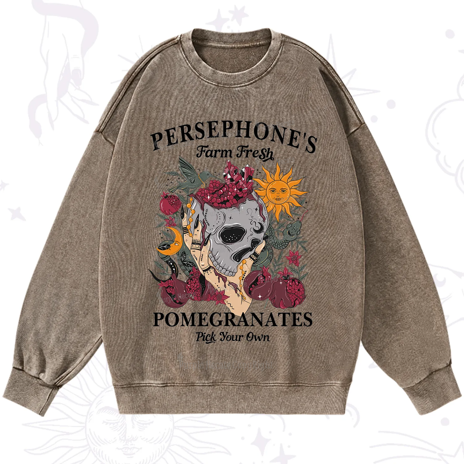Purplehecate Persephone's Farm Fresh Pomegranates Pick Your Own Washed Sweatshirt