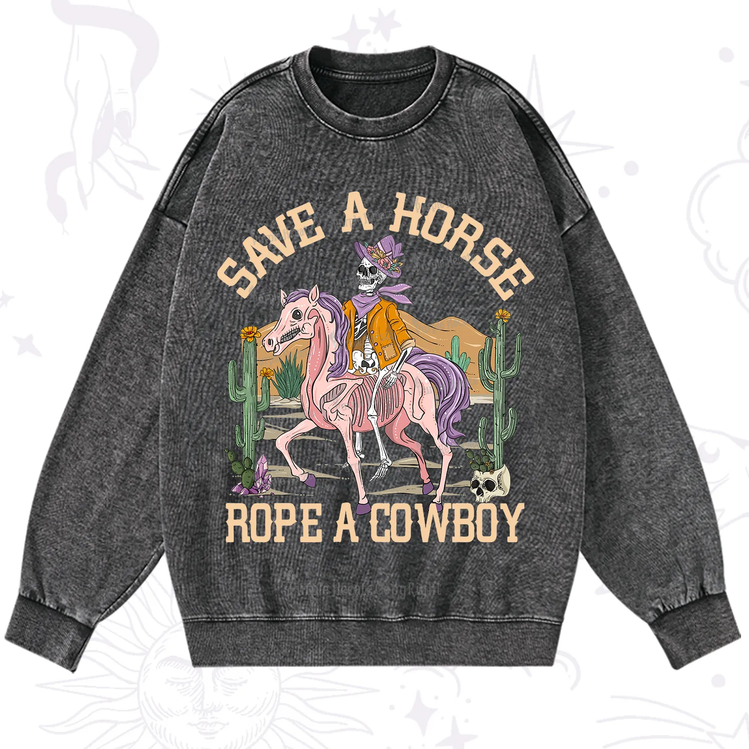 Purplehecate Save A Horse Rope A Cowboy Washed Sweatshirt