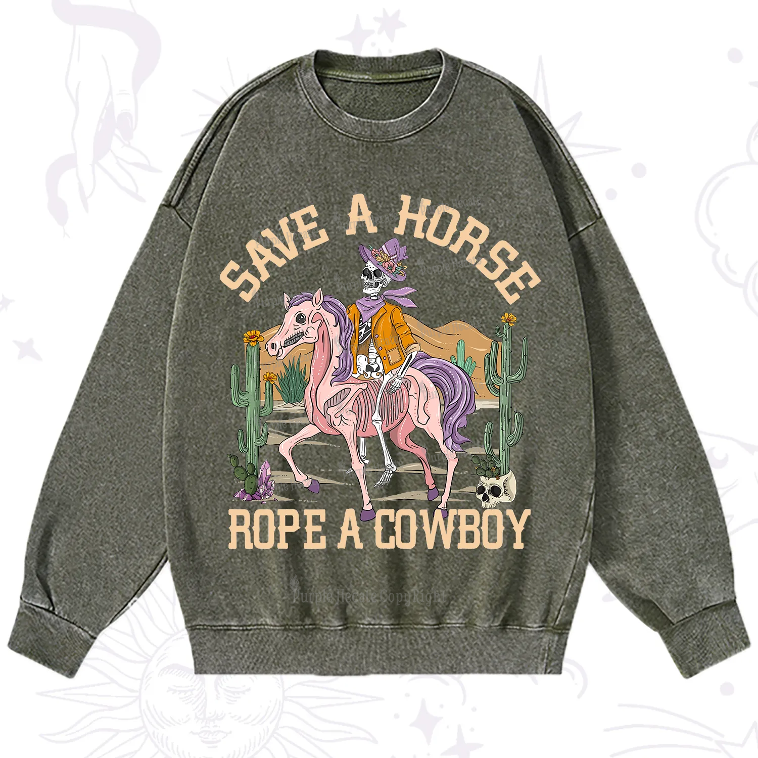 Purplehecate Save A Horse Rope A Cowboy Washed Sweatshirt