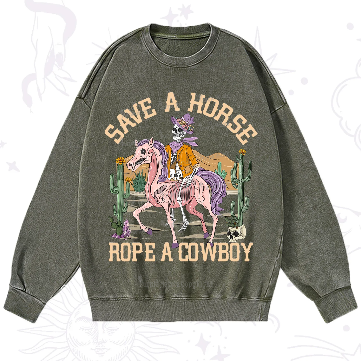 Purplehecate Save A Horse Rope A Cowboy Washed Sweatshirt