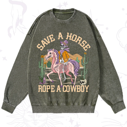 Purplehecate Save A Horse Rope A Cowboy Washed Sweatshirt