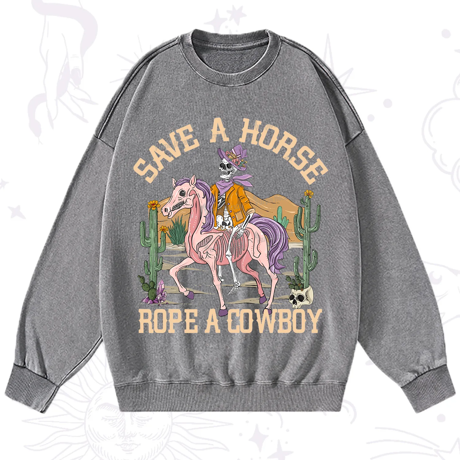 Purplehecate Save A Horse Rope A Cowboy Washed Sweatshirt