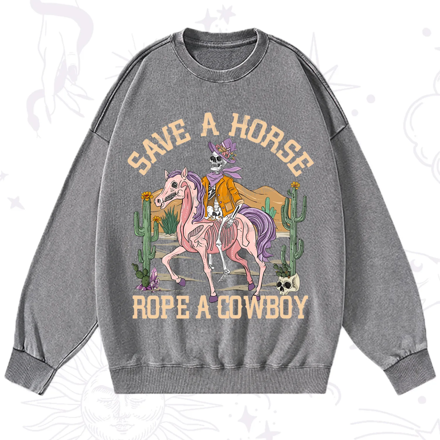Purplehecate Save A Horse Rope A Cowboy Washed Sweatshirt